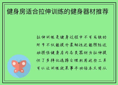 健身房适合拉伸训练的健身器材推荐