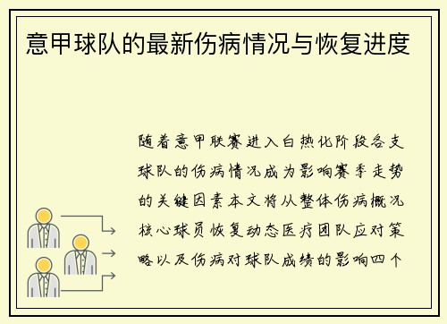意甲球队的最新伤病情况与恢复进度